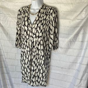 Banana Republic size Petite XXS tunic dress white  geometric 3/4 length sleeve.